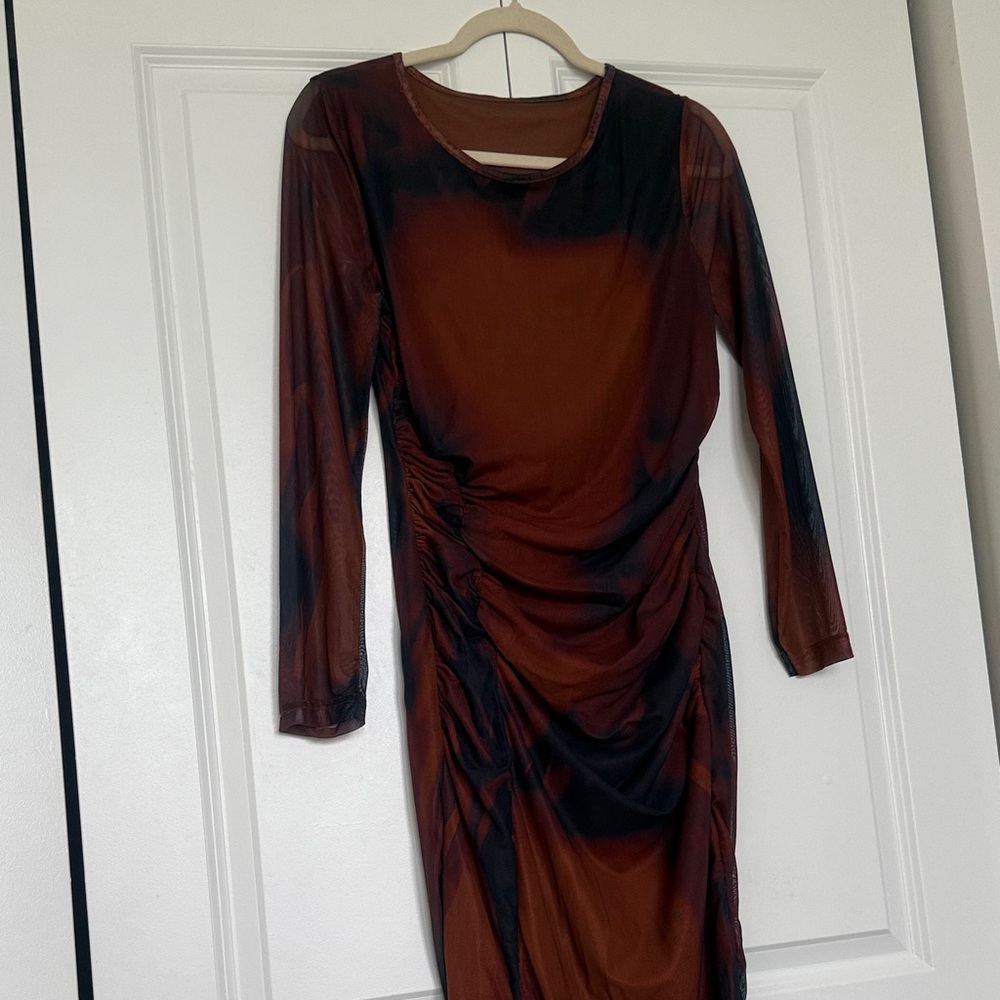 Elegant Brown and Black Ruched Dress